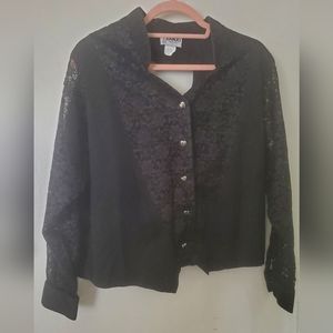 Vintage Banjo Dallas, Texas Black Lace Heart Shaped Country Western Blouse.